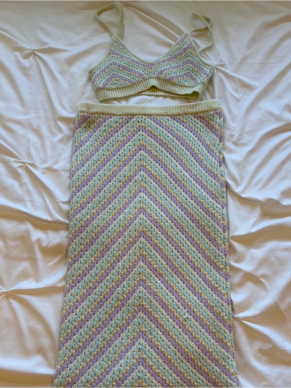 For Love And Lemons Pastel Chevron Crochet Maxi Skirt — Cream, Lavender, Mint